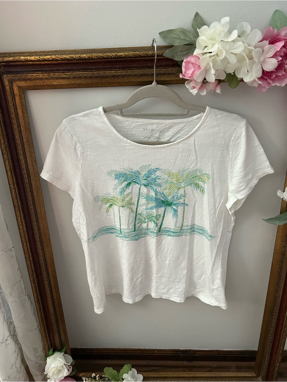 Talbots White Palm Tree Graphic Short Sleeve Tee